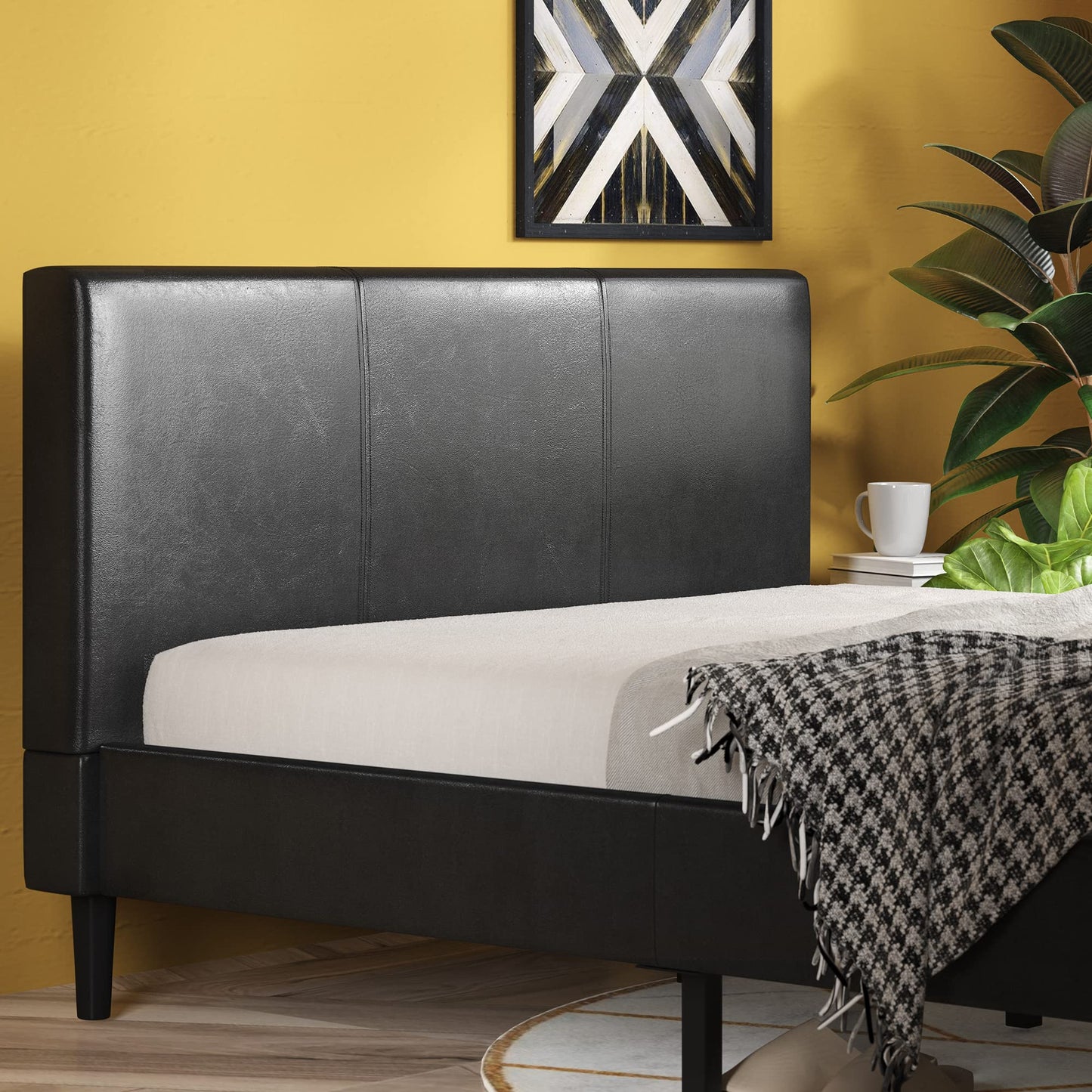 ZINUS Jade Faux Leather Upholstered Platform Bed Frame, Mattress Foundation with Wood Slat Support, No Box Spring Needed, Easy Assembly, Queen