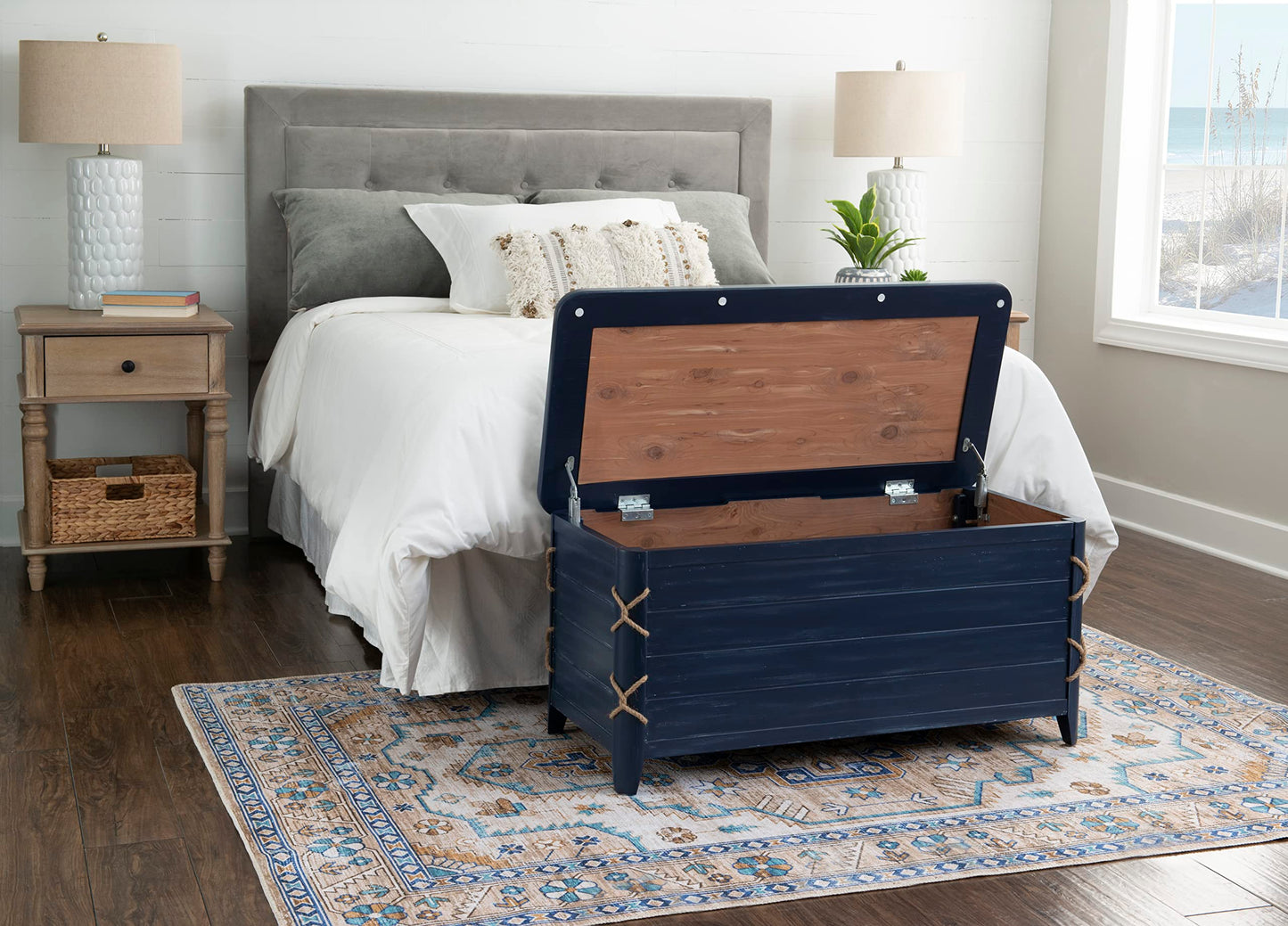 Powell Phillip Navy Blue Cedar Chest with Rope Detailing