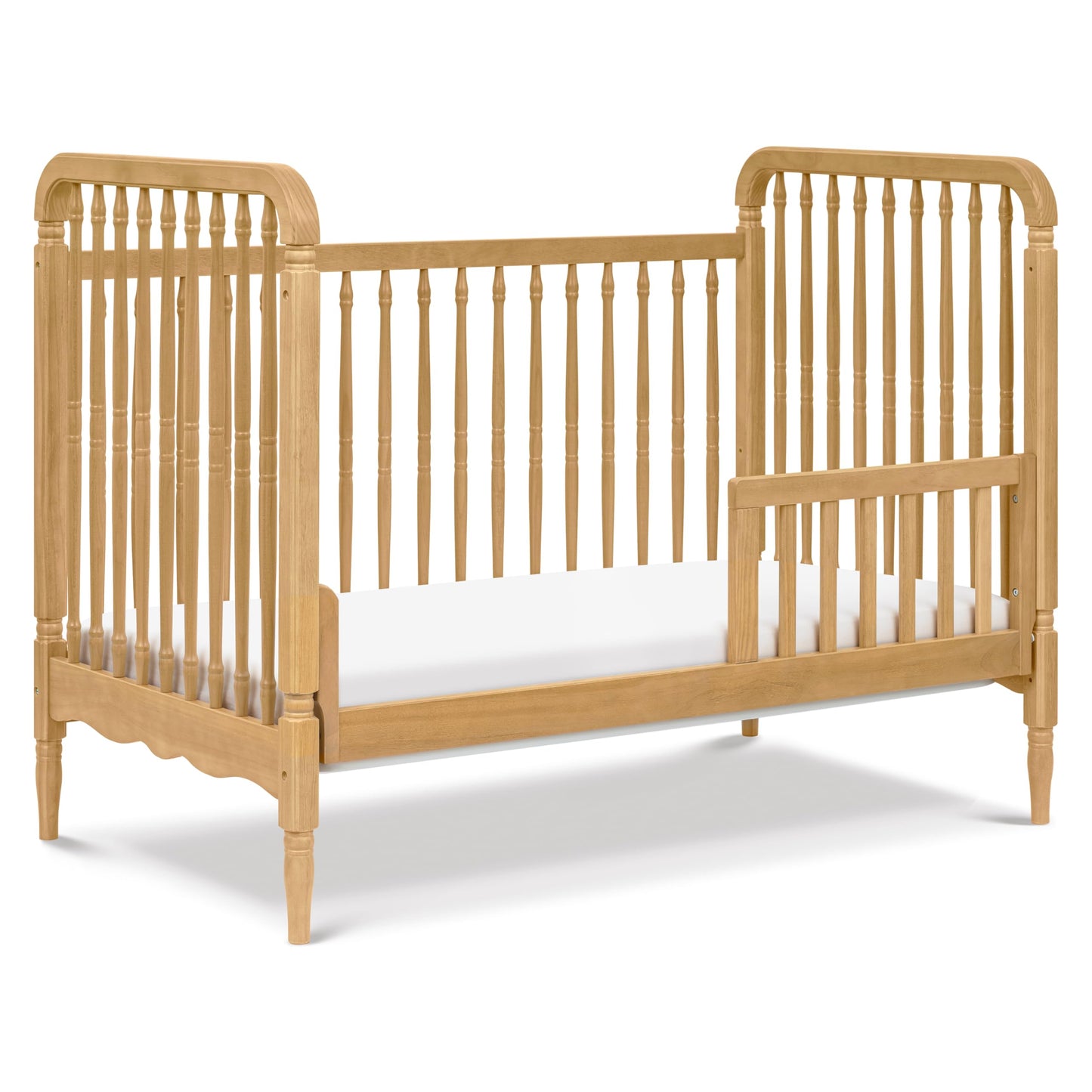 Namesake Liberty 3-in-1 Convertible Spindle Crib with Toddler Bed Conversion Kit in Honey, Greenguard Gold and FSC® Certified