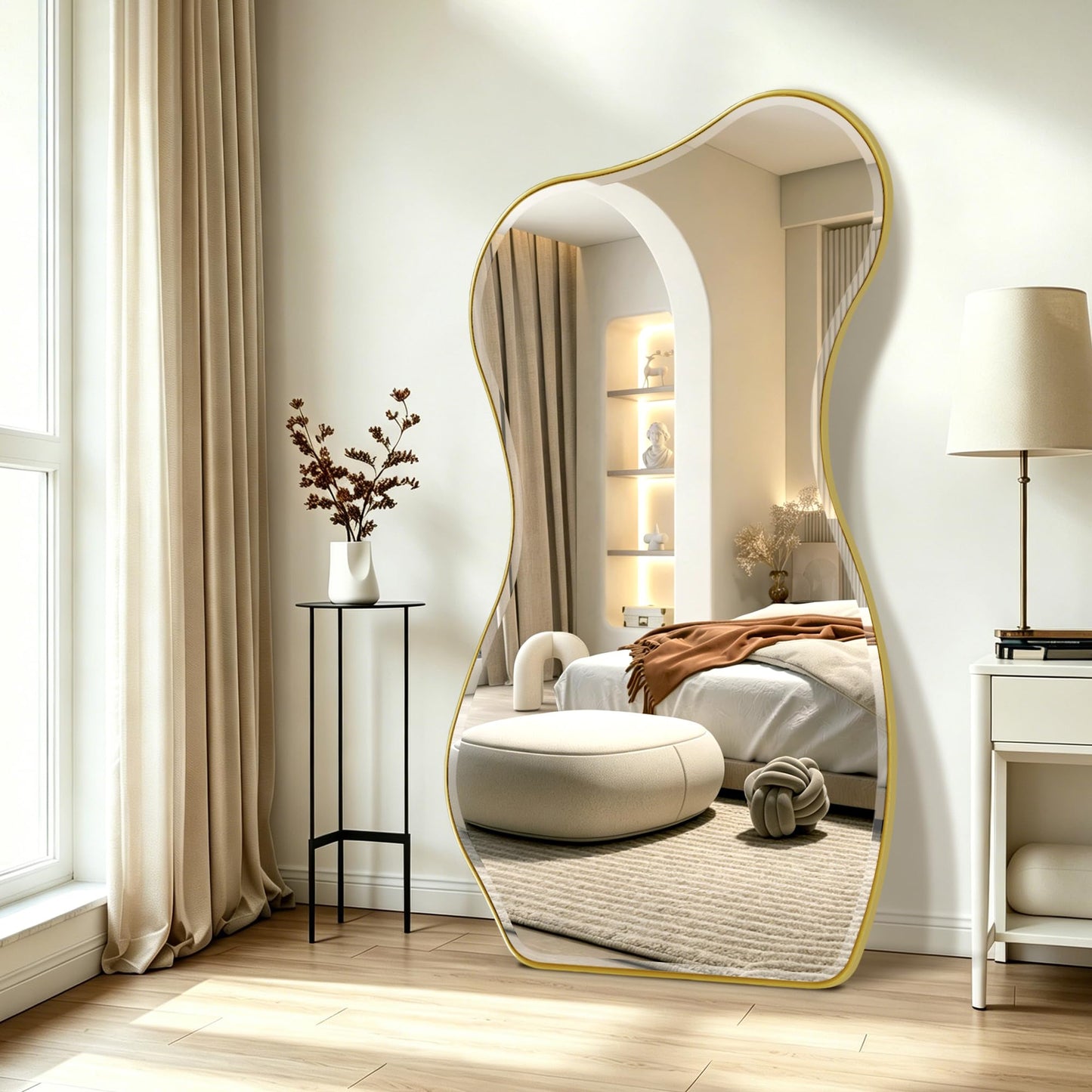 POZINO Irregular Beveled Mirror Full Length, 66.8"x33.5" Asymmetrical Aesthetic Wall Mirror with Metal Frame, Premium Organic Floor Mirrors for Living Room Entryway Cloakroom, Leaning/Wall-Mount