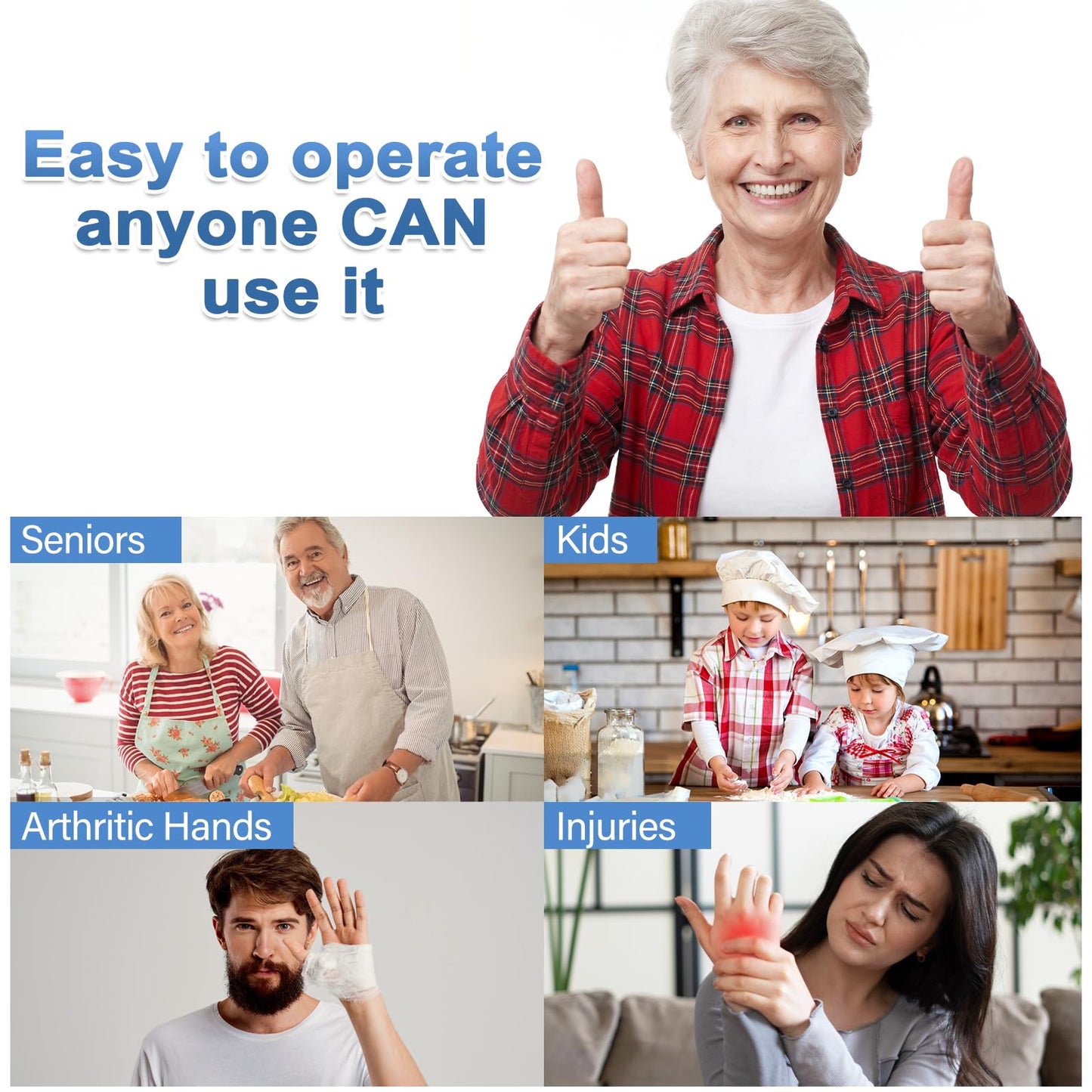 Automatic Electric Can Opener for Seniors & Arthritis, One-Touch Hands-Free Operation, Fits All Can Shapes, Smooth Edge, Battery Powered Portable Kitchen Gadget