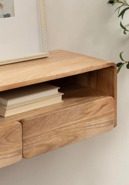 Kate and Laurel Kato Modern Floating Console Table for Entryway, 30 x 10 x 9, Natural Wood, Decorative Transitional Floating Entryway Table with Storage Drawers for Living Room Storage Wall Shelf