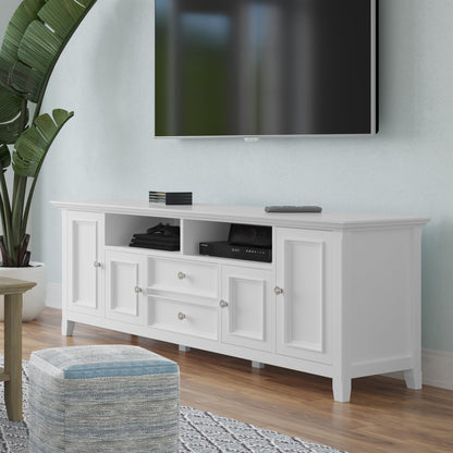 SIMPLIHOME Amherst TV Stand - 72 inch Wide Solid Wood Media Console in White, Transitional Entertainment Center for Living Room for TVs up to 80 Inches with Shelves and Cable Management