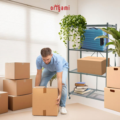 Origami R5 4-Shelf Heavy-Duty Folding Storage Rack, Pewter - Large Foldable Metal Shelving Unit with Wheels for Garage, Pantry, Basement, Laundry Room or Warehouse
