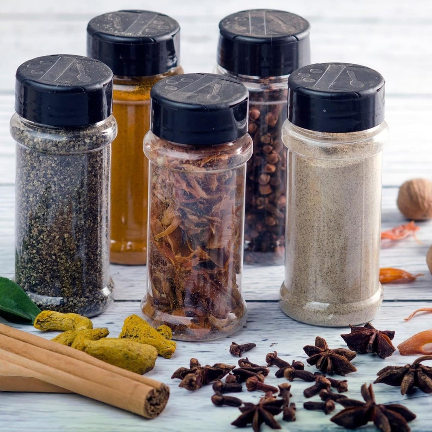 TUZAZO 24 Pcs Spice Bottles Plastic Seasoning Containers, 3 Oz Clear Plastic Spice Jars with Shaker Lids Empty for Spice & Herbs, Powders, Glitters, BPA Free | Heavy Duty | Wide Mouth | Dual Flaps