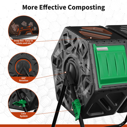 Compost Bin Outdoor, 2 Separate Tumbling Chambers, 37Gal Lagre Compost Tumbler with Sliding Door and Aeration System, 360° Rotating, Tumbling Composter Bin for Kitchen, Garden, Yard, Black Green