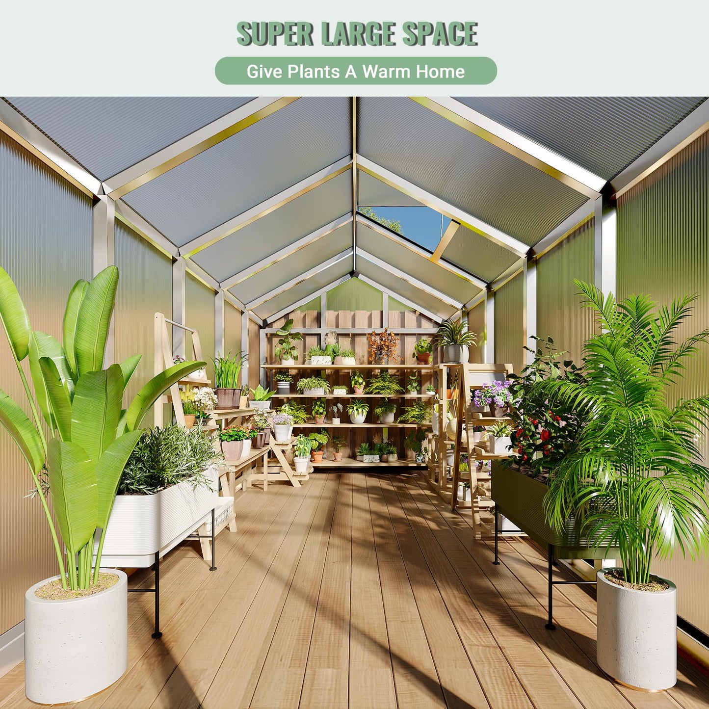 GarveeTech 6X10 FT Greenhouse, Polycarbonate Garden Greenhouse for Outdoors,Aluminum Frame Green House with Lockable Door and Adjustable Roof Vent, Ideal for Backyard Patio and Outside Growing