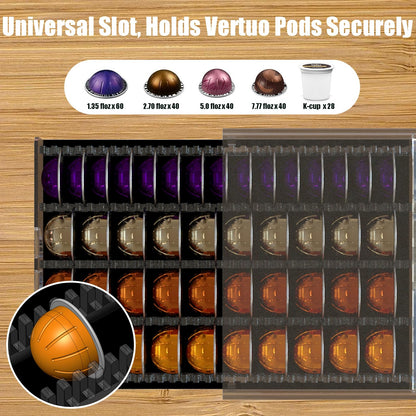 Heavy Duty Crystal Acrylic Coffee Pods Holder Drawer, Compatible for All Nespresso Vertuo Pods, Great Capacity Holds up to 60 Small or 40 Big Vertuoline Pods