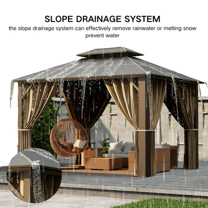 Patio Kingdom 10'x12' Hardtop Gazebo with Double Polycarbonate Roof, All Weather Aluminum Frame Outdoor Pavilion with Curtains and Netting, UV Protection for Patio, Lawn & Garden