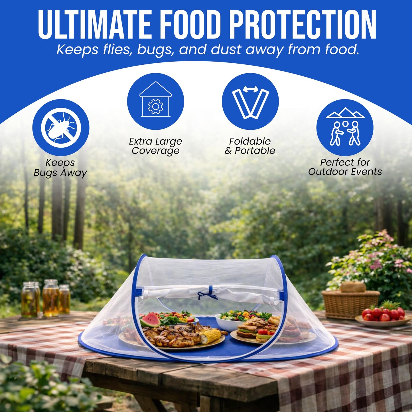 Iconikal 2-Pack Jumbo Folding Mesh Food Tent 43x21-Inch Wind-Resistant Zippered Door Picnic BBQ Outdoor Camping Food Cover Insect Protection