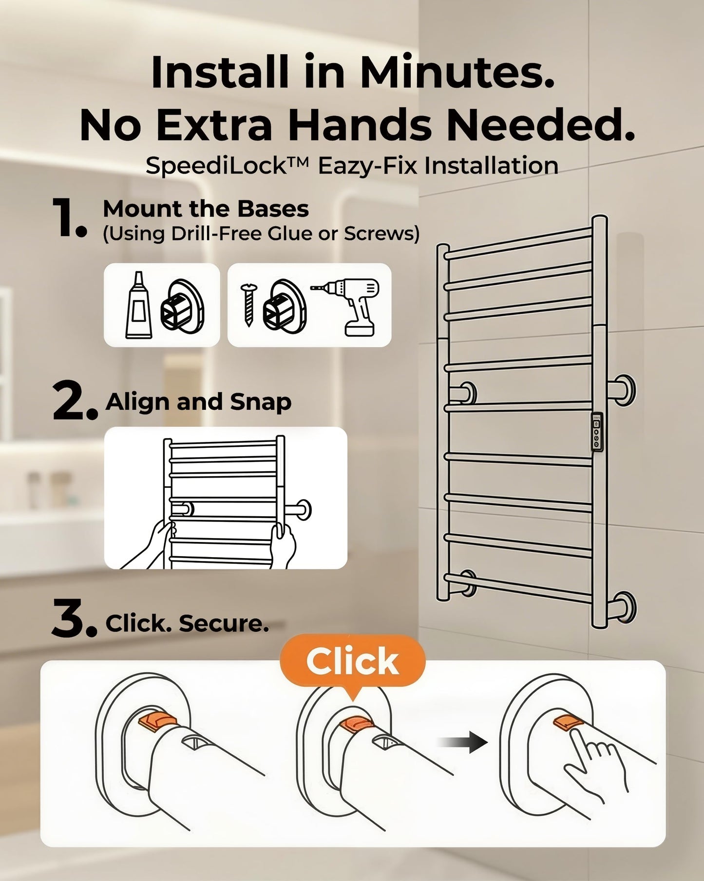 Caldayx Foldable Heated Towel Rack, Smart Dual-Zone App & Voice Control Electric Towel Warmer Rack, GFCI Plug-in/Hardwired, Wall-Mounted, Drill-Free Install, Brushed, CA3-900X550-Pro-S