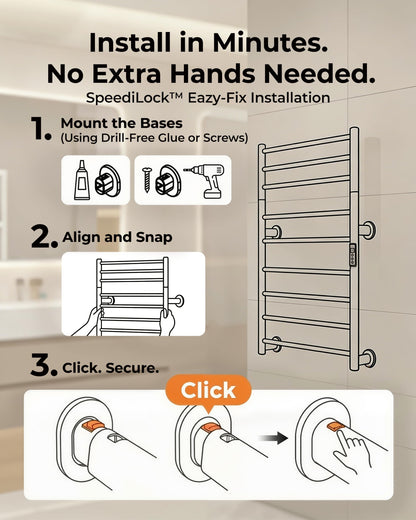 Caldayx Foldable Heated Towel Rack, Smart Dual-Zone App & Voice Control Electric Towel Warmer Rack, GFCI Plug-in/Hardwired, Wall-Mounted, Drill-Free Install, Brushed, CA3-900X550-Pro-S