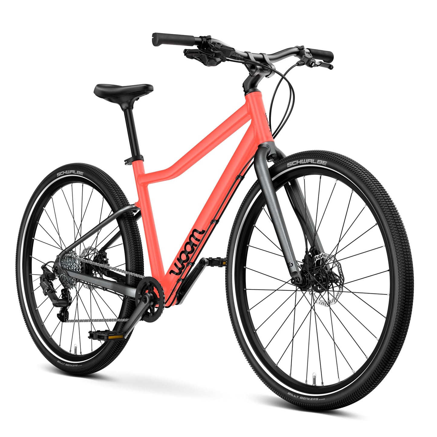 woom Explore 6 Bicycle for Kids & Teens 10 to 14 Years Old, 26-Inch Lightweight 8-Gear Road & Mountain Bike for Boys & Girls - Neon Coral
