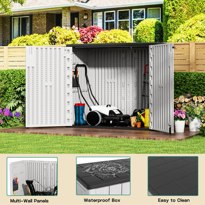 KINYING Outdoor Horizontal Storage Sheds,37 Cu.ft Outdoor Storage Cabinet Waterproof Resin Tool Storage Box for Lawn Mower,Garden Tools and Patio Furniture, Lockable (Grey)