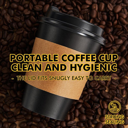 RACETOP 50 Pack 12 oz Coffee Cups with Lids, Black Disposable Coffee Cups with Lids, Sleeves and Stirring Sticks, Hot Paper Coffee Cup 12 oz for Hot Drinks, Parties, Picnic, Travel, and Events