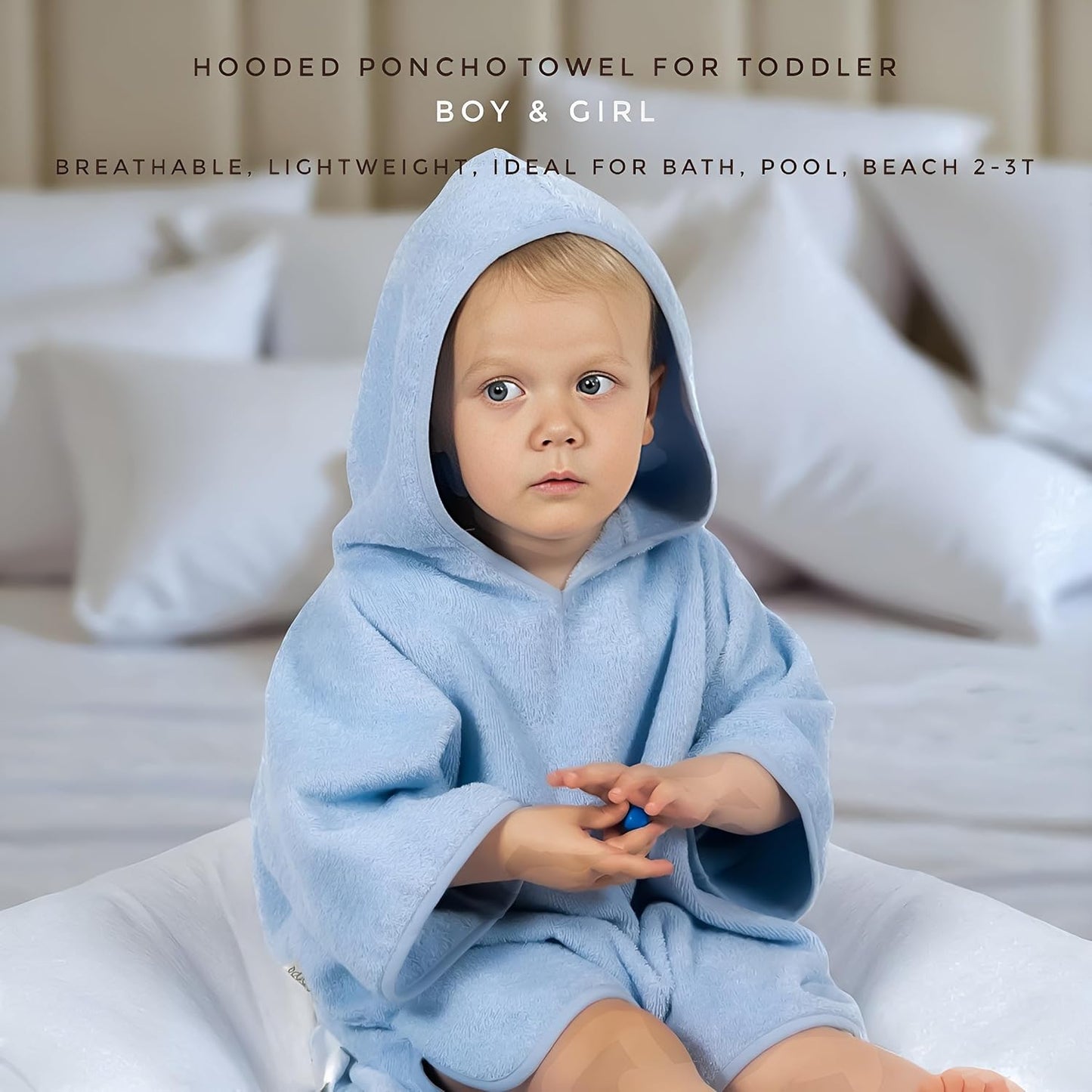 2-3T 100% 2-3T) Hooded Poncho Towel - Organic Cotton, Absorbent & Lightweight for Toddler Boy & Girl, Bath, Pool
