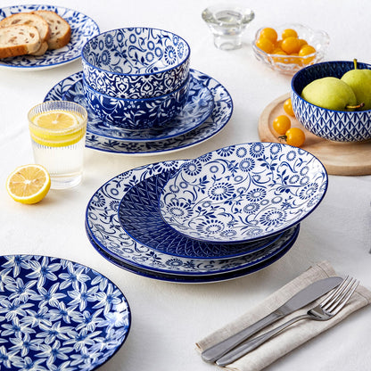 vancasso SELENE Plates and Bowls Set for 4, 12 Pieces Dinnerware Sets, Mircowave and Dishwasher Safe Dishes Set, Porcelain Blue Dinnerware