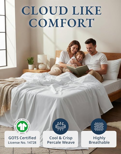LANE LINEN 100% Organic Cotton Twin XL Sheet Set - 3-Piece Soft Percale Bedding in White, Breathable & Deep-Fit