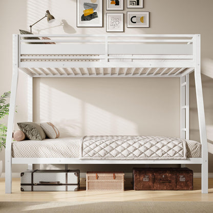 Feonase Bunk Beds Twin Over Full Size, Heavy Duty Metal Bunk Beds with Safety Guardrail & Ladders, Steel Loft Bed Frame for Teens and Adults, Apartment or Dorm, Noise Free & Easy Assembly, White