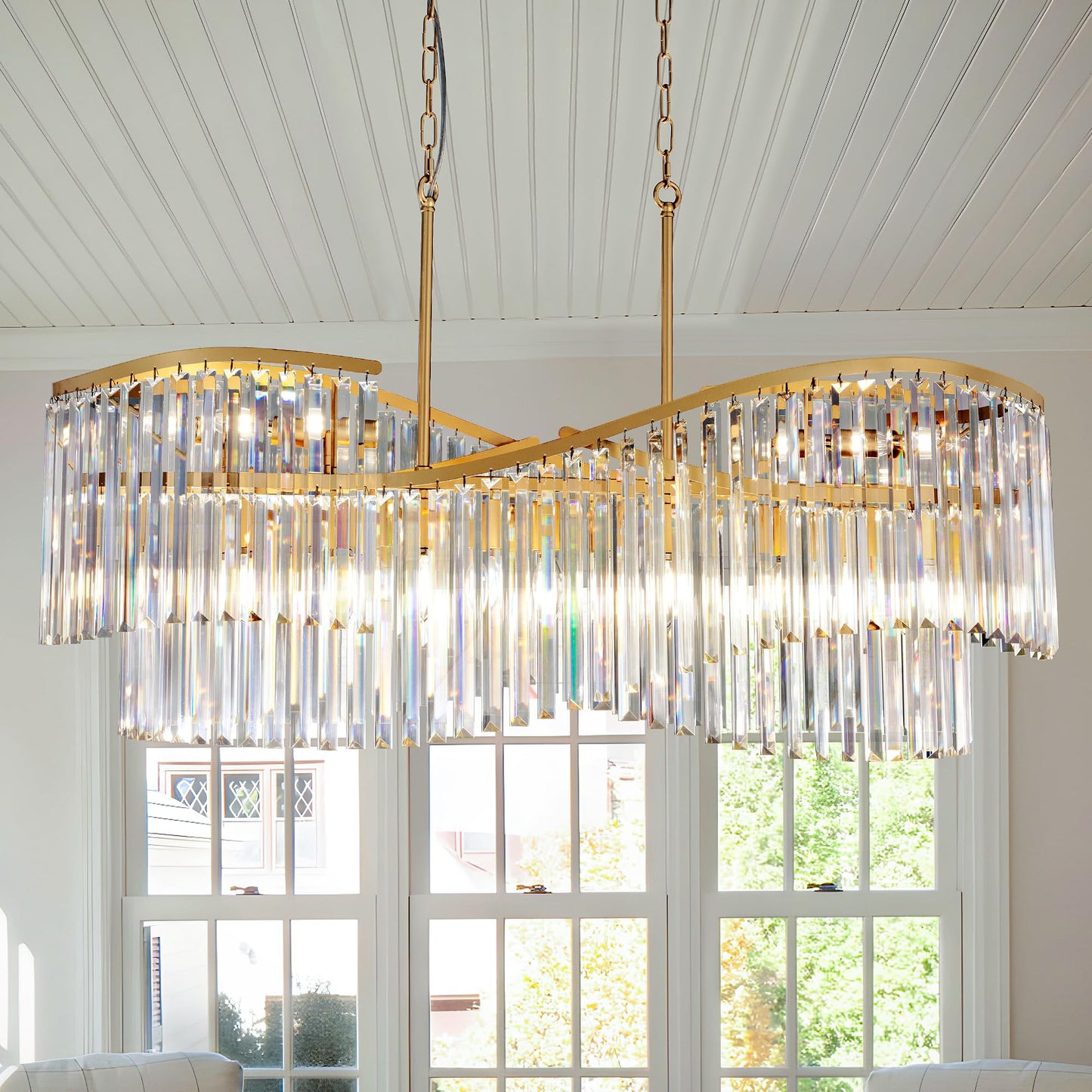 TOCHIC Modern Crystal Chandelier for Dining Room, 41 inch Gold Chandelier Light Fixture Ceiling Hanging Oval Arc Chandeliers Pendant Lighting for Kitchen Island Living Room Foyer Entryway