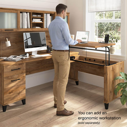 Bush Home 72-Inch Desk Hutch, Office Storage Organizer with Shelves, Cubbies and Frosted Glass Doors for Computer Desk, Home Office Furniture, Somerset Collection, Fresh Walnut