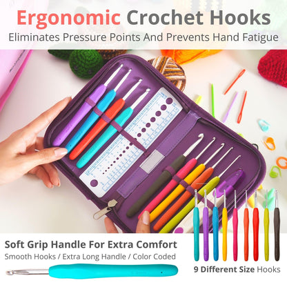 MODDA Crochet Kit for Beginners Adults and Kids - with Backpack and Video Course, Amigurumi and Crocheting Kit, Beginner Crochet Kit with Crochet Bag Backpack, Yarn, Hooks, Book, Crochet Starter Kit