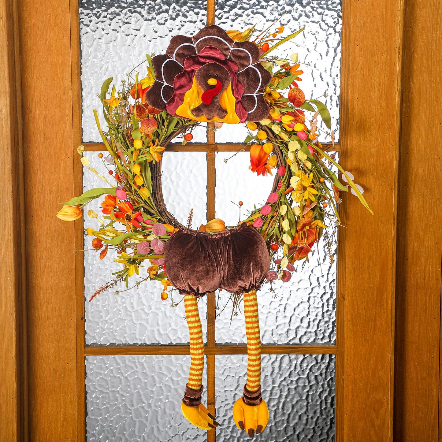 Breathffy Turkey Thanksgiving Head Tail Legs Plush Wreath Embellishment Kit 2 Pieces for Fall Events Thanksgiving Party Family Gatherings Holiday Decorations 27 Inches High