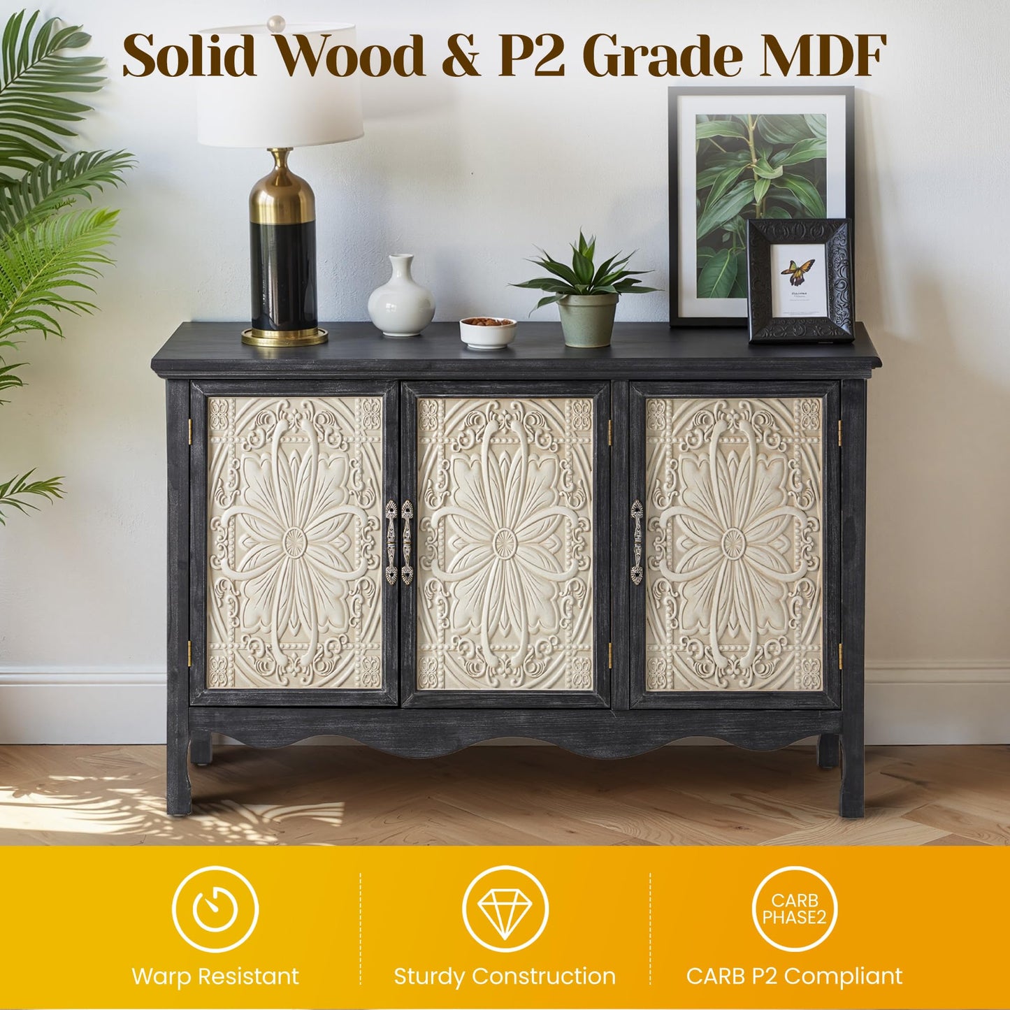 FansaFurn Buffet Sideboard with Storage Set of 2, 31'' Farmhouse Sideboard with Storage, Wooden Cabinet with Doors for Kitchen, Living Room, Black