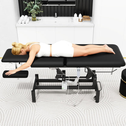 Dolonm 2 Motors Electric Massage Table, Hydraulic Electric Lift Adjustable Waist and Height Lifting Functions for Treatment, Physical Therapy, Spinal Massage, Facial Spa, Waxing, Tattooing - Black