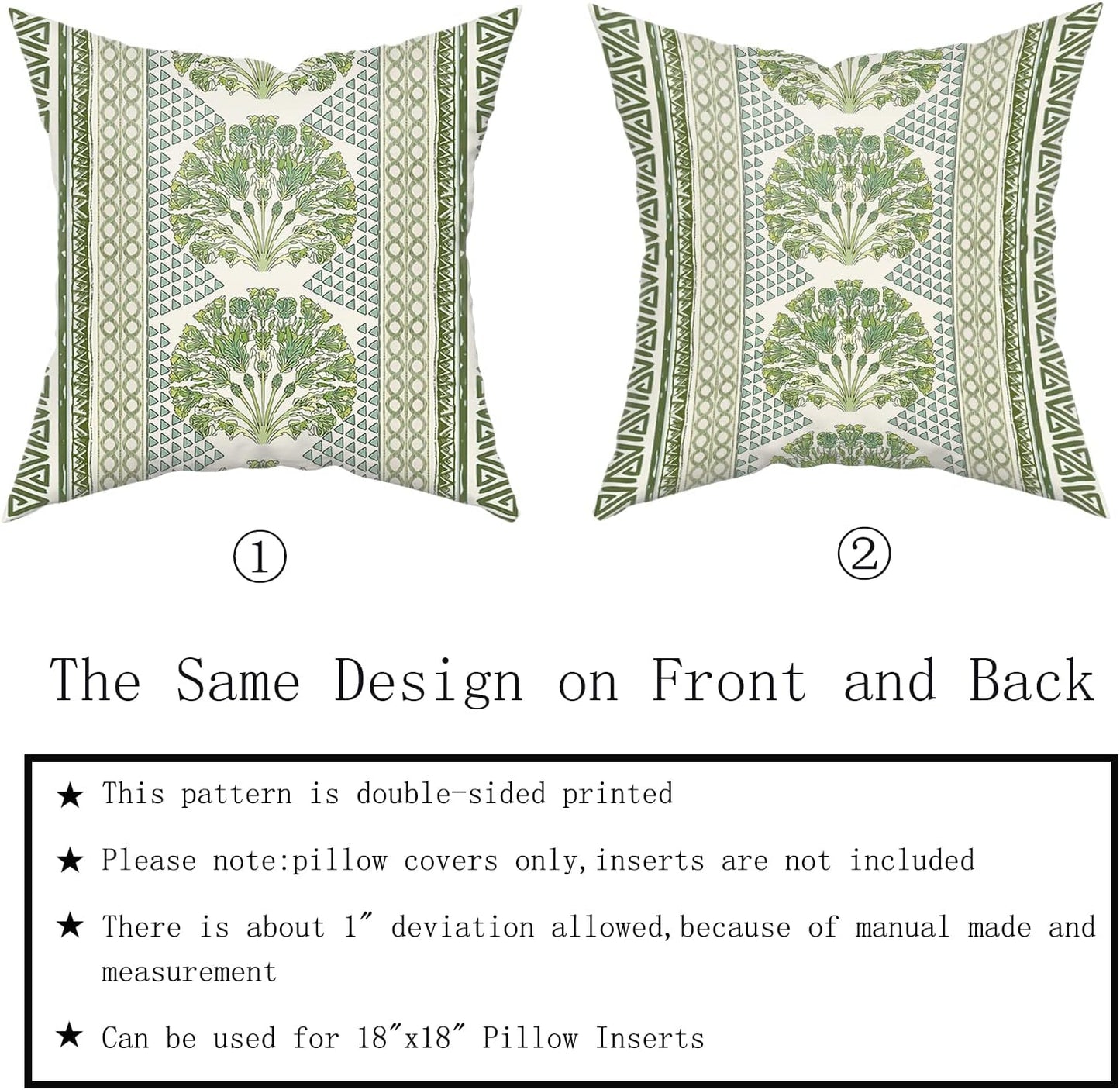 Sweetshow Summer 18 Inches Set 2 Sage Green Flowers Pillowcovers Geometric Throw Pillow Covers Cushion Case for Sofa