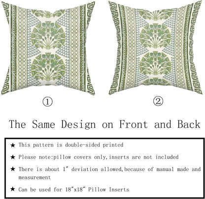 Sweetshow Summer 18 Inches Set 2 Sage Green Flowers Pillowcovers Geometric Throw Pillow Covers Cushion Case for Sofa