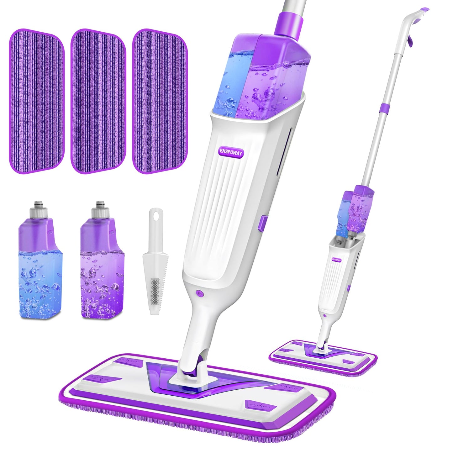 Double Bottle Spray Mop Series - Enspoway Dust Floor Mop with Washable Pads x3 for Wet Dry Home Bathroom Office Commercial for Hardwood Laminate Wood Marble Tiles Ceramic Floor Cleaning