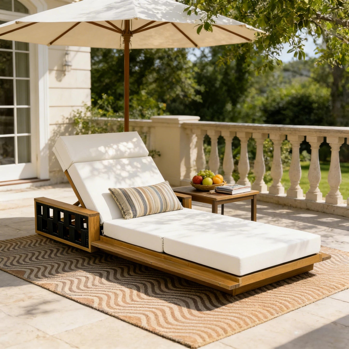 Christopher Knight Home Arly Acacia Wood Chaise Lounge Chair Outdoor with Foldable Cushion, Adjustable Backrest Sun Lounger Recliner, Wooden Patio Sun Bathing Lounge Chair, Teak+Cream