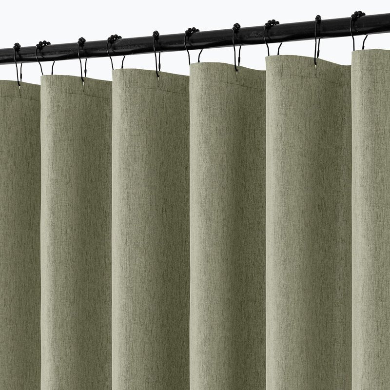 ANRODUO Olive Green Linen Textured Fabric Shower Curtain Set - 72"x72" with 12 Rust Resistant Durable Metal Hooks, Waterproof & Heavy Duty Polyester, Button Hole Design, Machine Washable for Bathroom