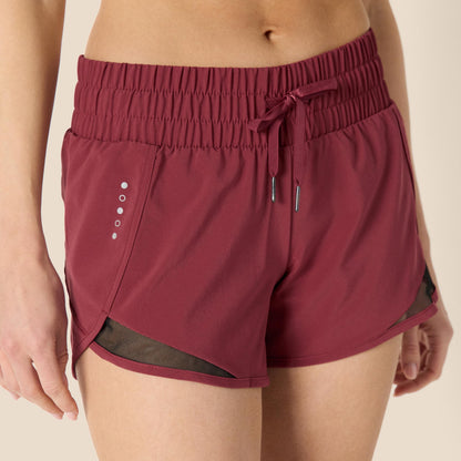 Amazon Essentials Women's Regular-Fit Athletic Ruched Waistband Woven Running Short, Ruby Red, Medium