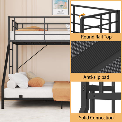 Debercu Full XL Over King Bunk Bed with Dual Stairs, Heavy Duty Metal Bunk Beds with 18" Safety Guardrails & Anti-Slip Slats, Space Saving Literas for Bedroom,Mattress Not Included
