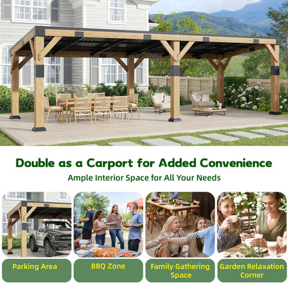 GOHONEI10x22 ft Cedar Wood Gazebo with Sloped Galvanized Steel Roof, Hardtop Gazebo Pavilion with Durable, Rot-Resistant Construction, Permanent Outdoor Pergola for Backyard, Garden & Deck