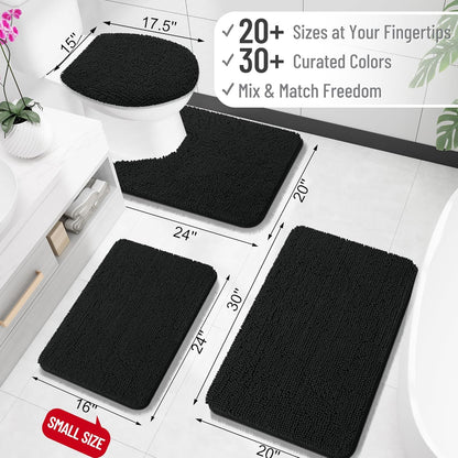 OLANLY Bathroom Rugs - Extra Soft Chenille Bath Mats | 34x21, Quick Dry, Machine Washable, Black