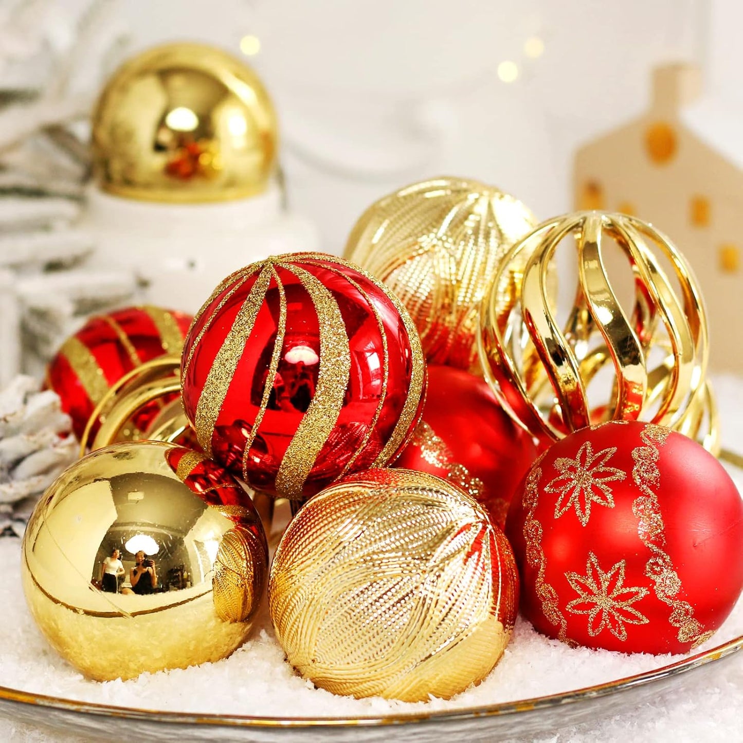 Christmas Ball Ornaments - 30 pcs 2.36" Shatterproof Baubles Set in Red and Gold for Xmas Tree Decorations