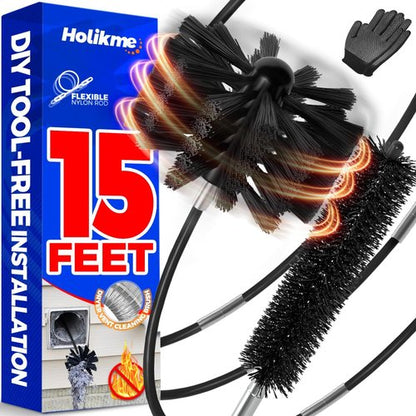 Holikme 15 Feet Dryer Vent Cleaner Kit - Lint Remover with Synthetic Brush Head | Use with or Without Power Drill, Black