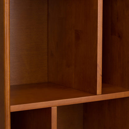 SIMPLIHOME Draper Bookcase - 64 inch Tall Solid Wood Storage Bookshelf in Teak Brown, Mid-Century Modern Storage for Living Room, Study Room or Office with Adjustable Shelves and Angled Legs