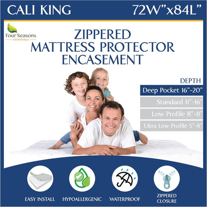 20" California King Mattress Protector Bedbug Waterproof Zippered Cover - Deep Pocket Fits up to Depth - Hypoallergenic