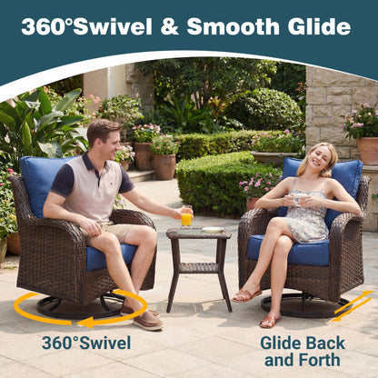 SAILARY Patio Furniture Set, 7PCS Outdoor Wicker Conversation Set with 6" Thick Cushions, High Back Rattan Sofa & Swivel Rocker Chairs, Weather Resistant Olefin Fabric for Garden, Poolside, Navy Blue