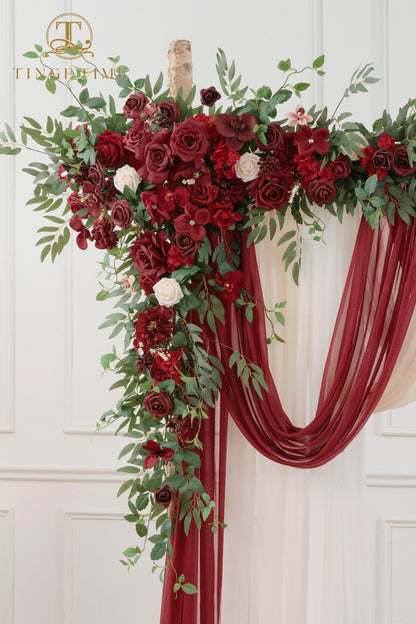 TINGE TIME Wedding Arch Flowers Kit - Deluxe 5pcs Artificial Floral Swag with 3 Sheer Drapes, Realistic Silk Flower Arrangements for Wedding Ceremony Arbor Backdrop Reception Party Home Decor