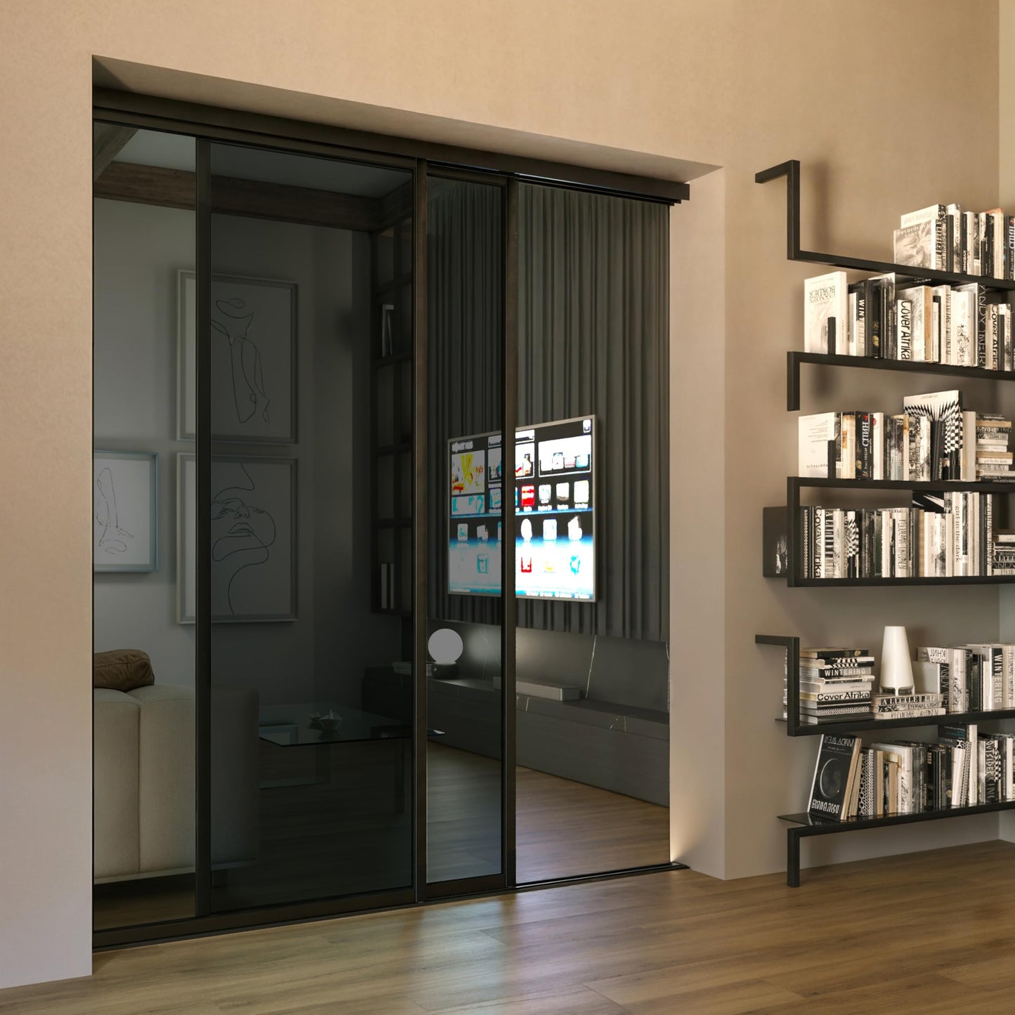 Doors55 Glass Room Divider and Sliding Glass Closet Doors - Lite Smoked Frosted Partition Wall - Wardrobe Closet Sliding Doors Lite Smoked Glass 48x96 inches