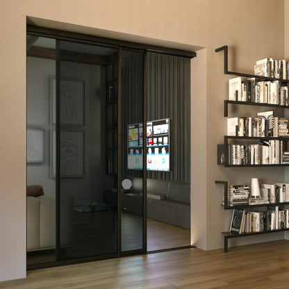 Doors55 Glass Room Divider and Sliding Glass Closet Doors - Lite Smoked Frosted Partition Wall - Wardrobe Closet Sliding Doors Lite Smoked Glass 48x96 inches