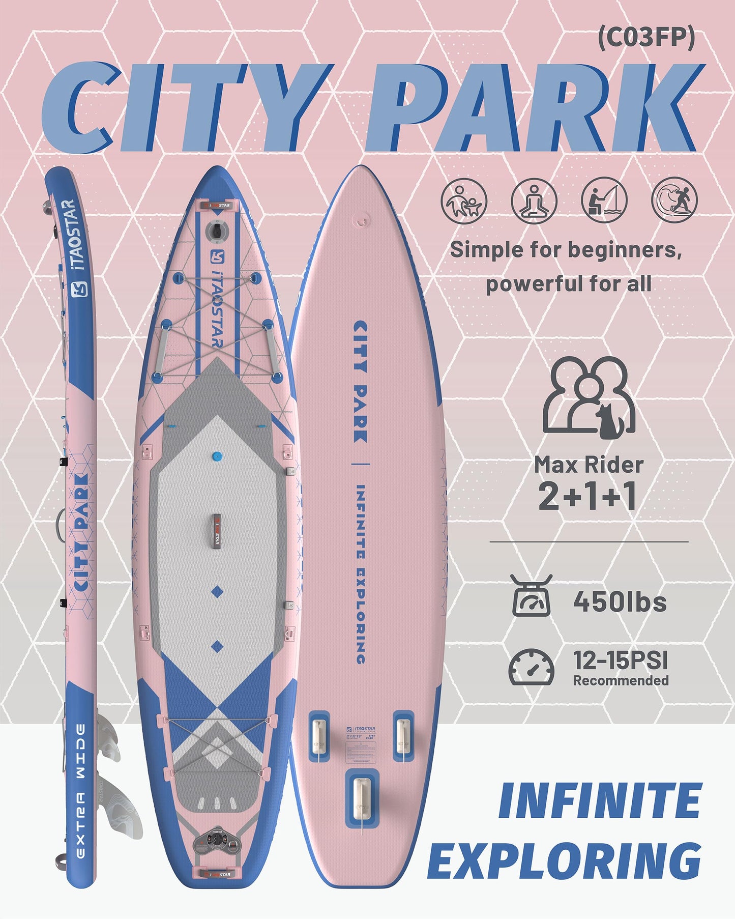 iTAOSTAR C03FP 35" Wide Paddle Board, More Fun SUP Board with 5 Fins，12 Foot Stand Up Paddle Board with Premium SUP Accessories for Adults of All Skill Levels