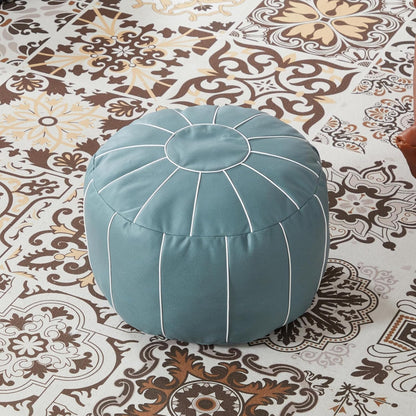 21 Inch Louis Donn UNSTUFFED Moroccan Pouf Ottoman Cover, Handmade Faux Leather Foot Stool, Round Storage Poof Cover