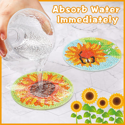 UPINS 8Pcs Sunflower Diamond Art Painting Coasters for Drinks DIY Coaster Diamond Art Kits for Adults Diamond Art Craft Supplies (Sunflower)