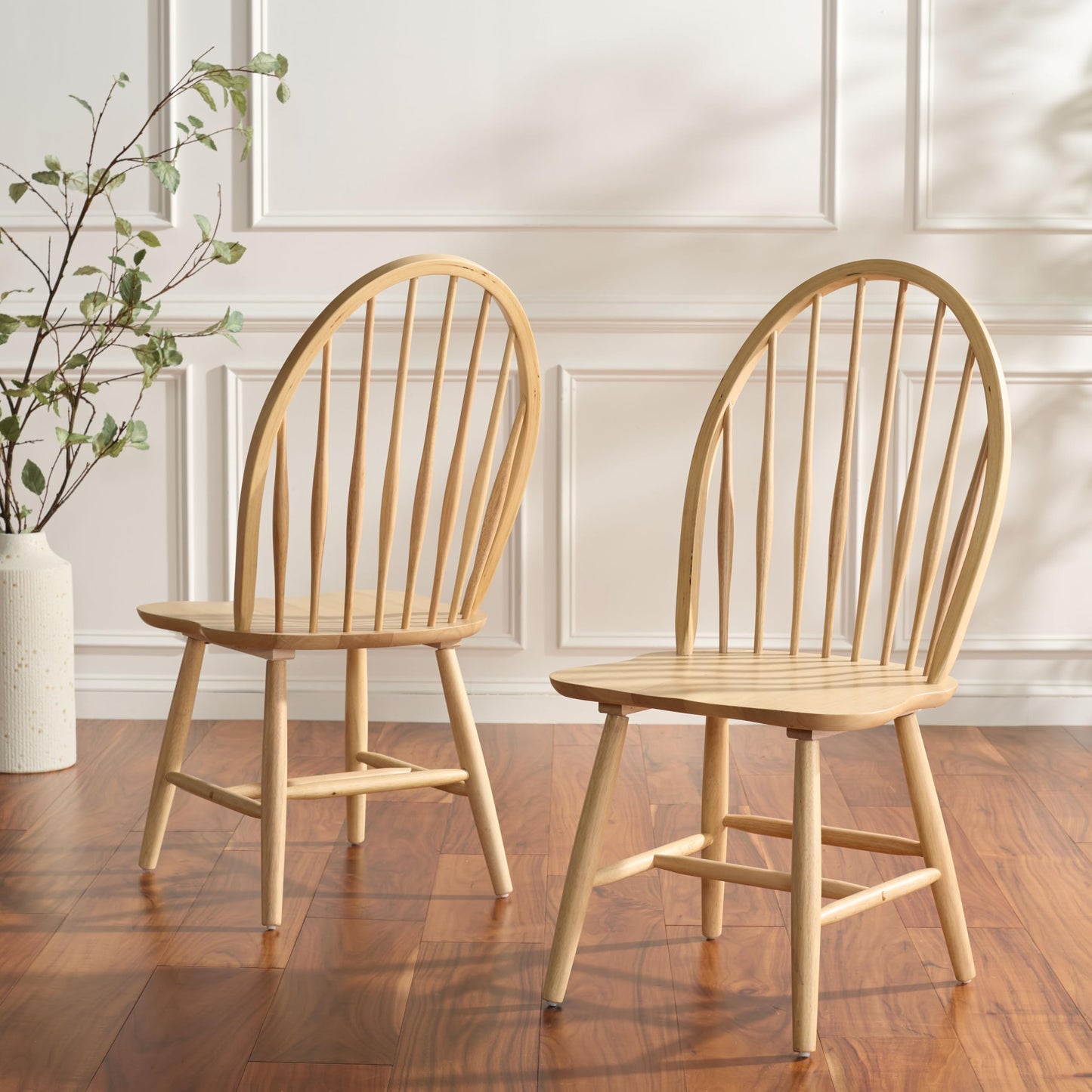 SAFAVIEH Furniture - Wendall Chair Set of 2 - Natural Solid Wood - Windsor Style High Back Spindle Chair - Ideal for Dining Room, Kitchen, 18" Seat Height (DCH8509B-SET2)